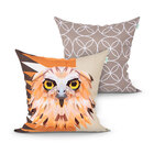 Capa De Almofada Bege Estampada Coruja Decorativa Kit Com 2 U