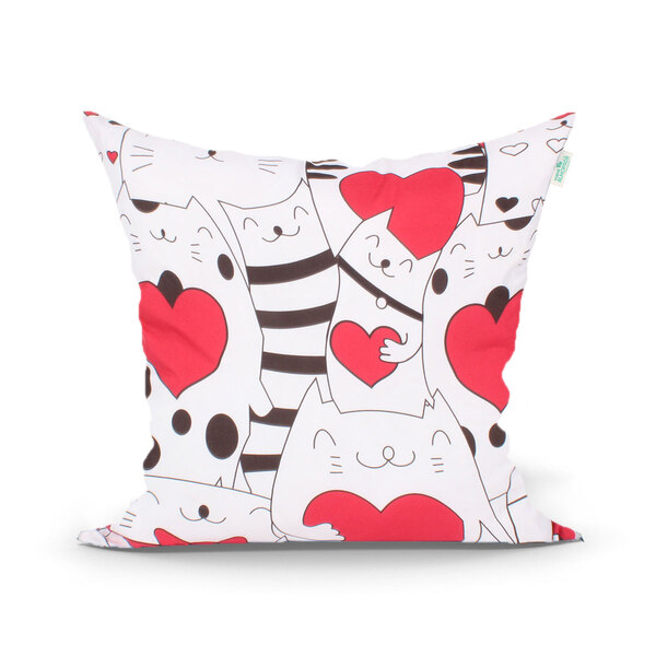 Capa De Almofada Coração Estampada Branca 45cm X 45cm Com Zíp