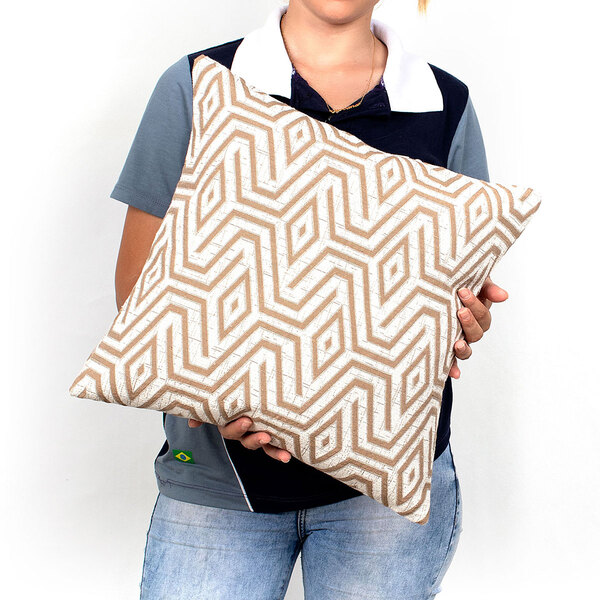 Capa De Almofada De Linho Cáqui Geométrica 45cm X 45cm Com Zí