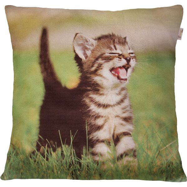 Capa De Almofada Decorativa Animal Gato Feliz 45x45cm