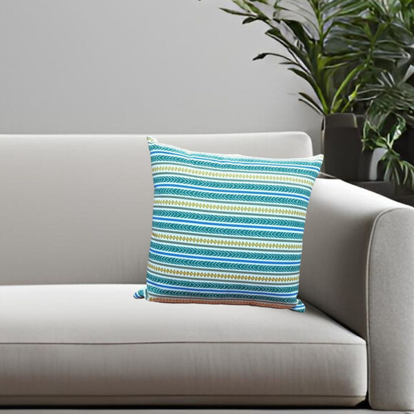 Capa De Almofada Etnica Palha 45x45  Listrado Azul