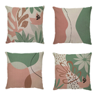 Capa De Almofada Linho Folhagem Rosa E Verde