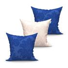 Capa De Almofada Medalhão Azul E Bege 3 Unidades 45cm X 45cm