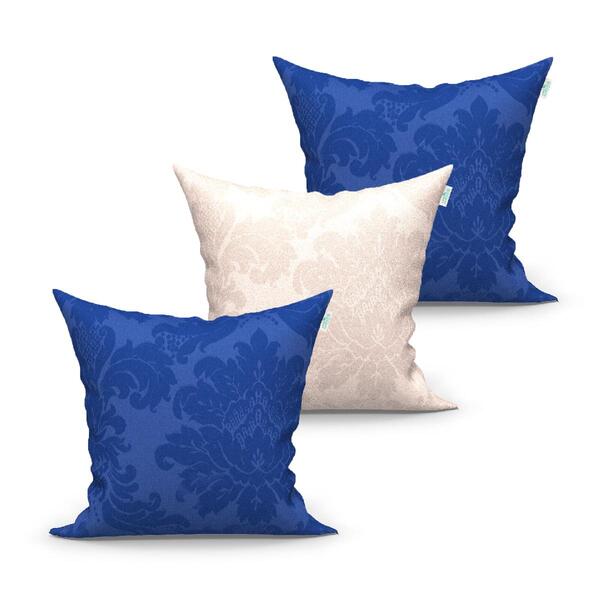 Capa De Almofada Medalhão Azul E Bege 3 Unidades 45cm X 45cm