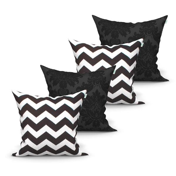 Capa De Almofada Preta Chevron 4 Unidades 60cm X 60cm Tecido