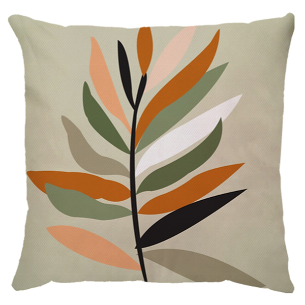 Capa De Almofada Sarja Folhagem Laranja E Verde