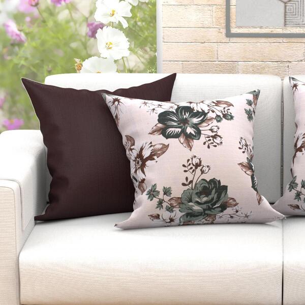 Capa De Almofada Solaris Bege Floral E Tabaco Lisa 2 Unidades