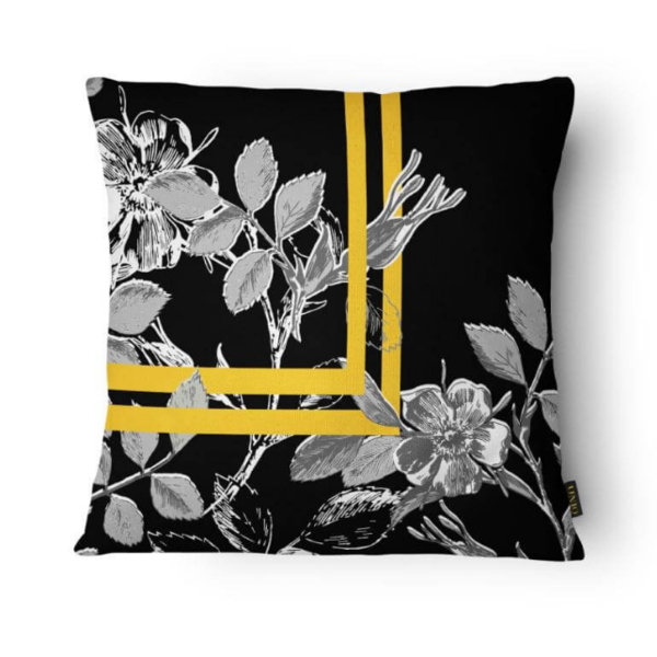Capa De Almofada Velveteen Preta Floral 50x50cm