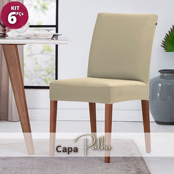 Capa De Cadeira Sala De Jantar 6 Pçs Malha C/ Elástico Palha
