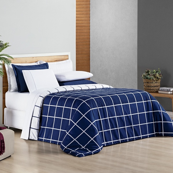 Capa De Edredom Duvet Austin Super King 1pç 200 Fios Marinho