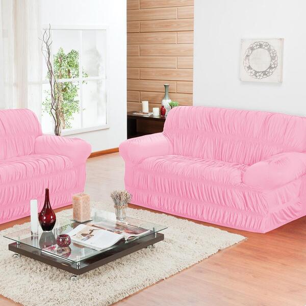 Capa De Sofá 2 Lugares Elásticada Rosa