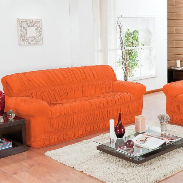 Capa De Sofá 3 E 2 Lugares Elásticada Laranja