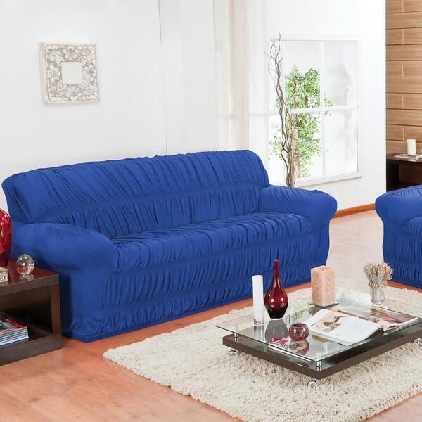 Capa De Sofá 3 Lugares Elásticada Azul Royal