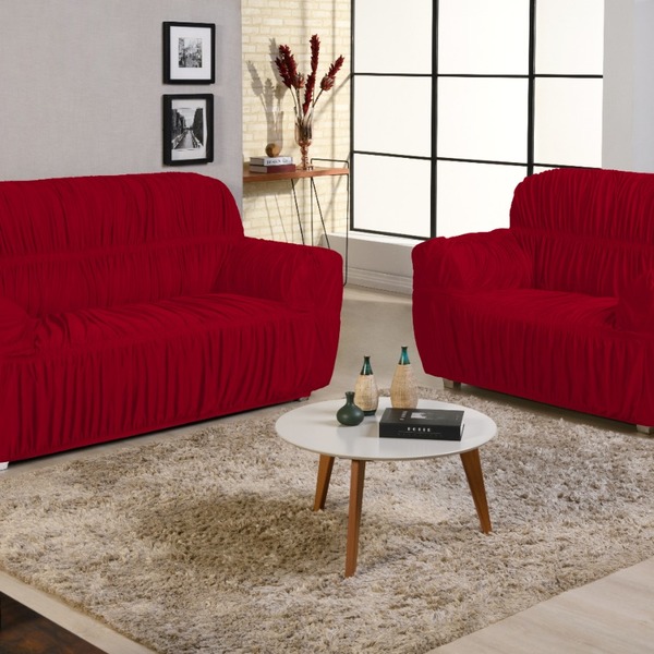 Capa De Sofá Com Elástico 2 E 3 Lugares - Vermelho
