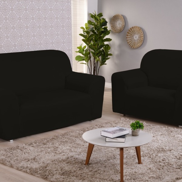 Capa De Sofá Lisa 2 E 3 Lugares - Preto