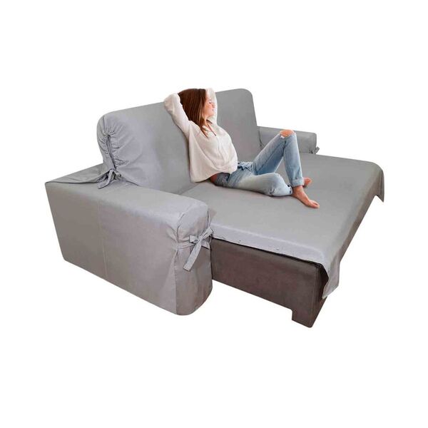 Capa De Sofá Retrátil 3 Lugares Gorgurão Até 2,95m Cinza