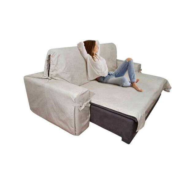 Capa De Sofá Retrátil 4 Lugares Impermeável Até 3,25m Bege