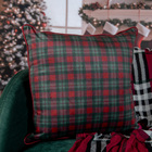 Capa P/ Almofada Aveludada Natalina C/ Cordone Xadrez 43x43cm