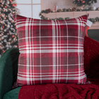 Capa P/ Almofada Aveludada Natalina Xadrez Vermelha 50x50cm