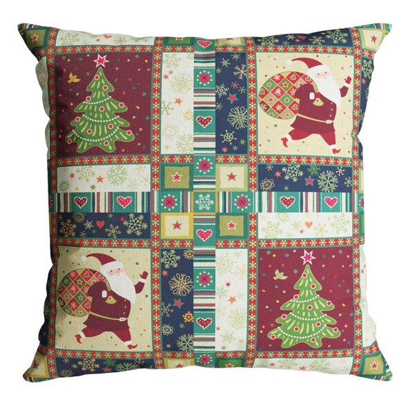 Capa Para Almofada  Natalina Papai Noel E Árvore De Natal 43x
