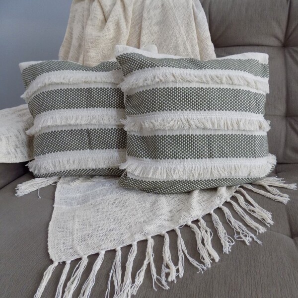 Capa Para Almofada Cru E Verde Mari