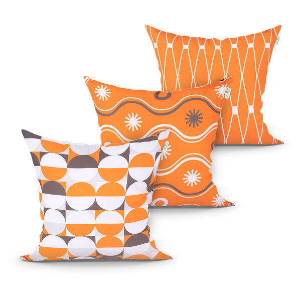 Capa Para Almofada Decorativa Laranja Estampada Kit Com 3 Uni