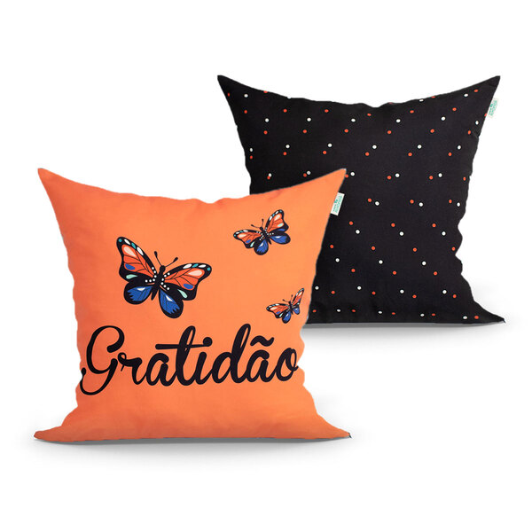 Capa Para Almofada Laranja Gratidão 2 Unidades 45cm X 45cm Co