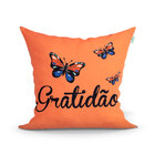 Capa Para Almofada Laranja Gratidão Estampada Decorativa 45cm