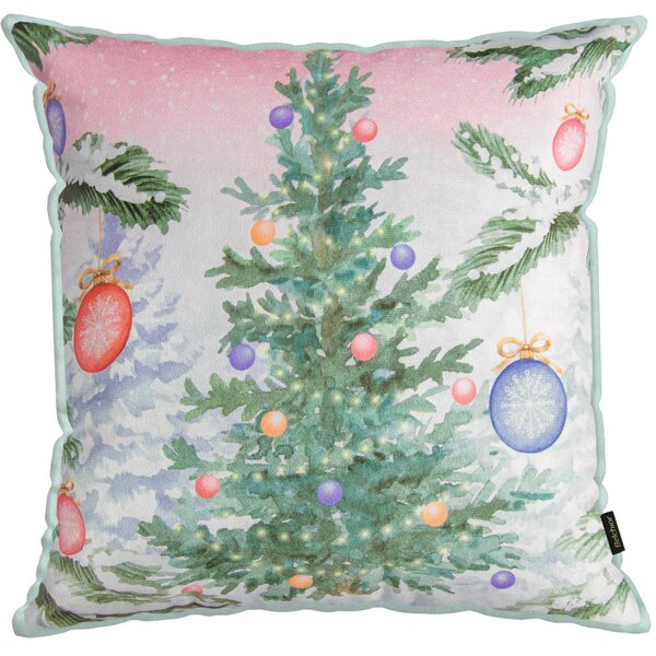 Capa Para Almofada Natalina 43x43cm Árvore De Natal Com Cordo