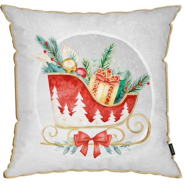 Capa Para Almofada Natalina 43x43cm Trenó Com Cordonê Belchio