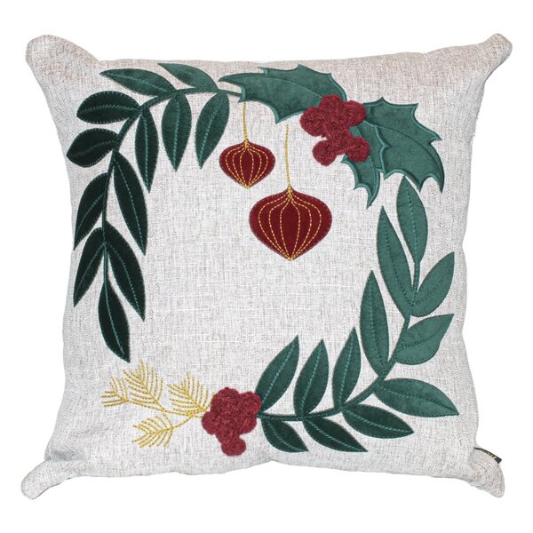 Capa Para Almofada Natalina Folhagem Com Bordado 43x43cm Belc