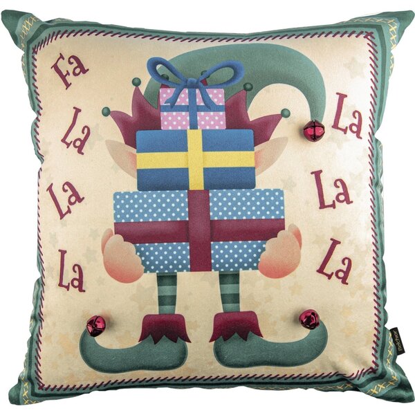 Capa Para Almofada Natalina Gnomo Com Presentes E Guizo 43x43