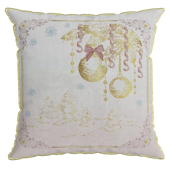 Capa Para Almofada Natalina Paisagem Com Cordonê Dourado 43x4