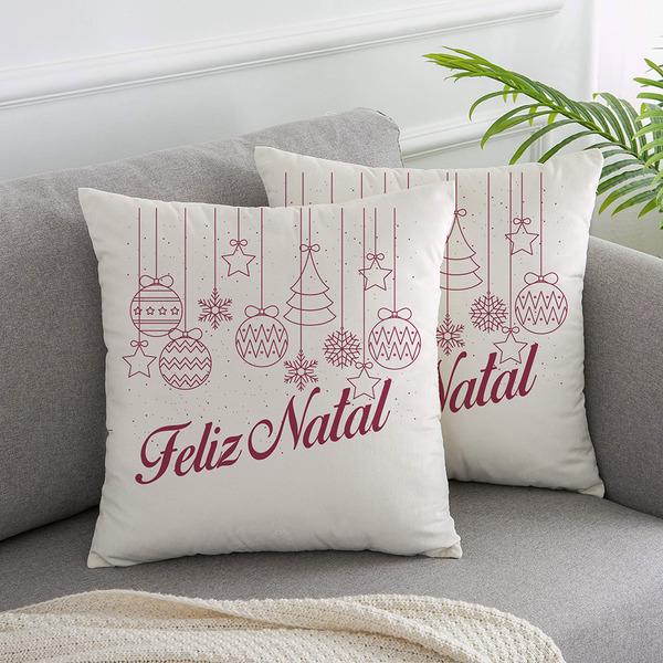 Capa Para Almofada Off White Natal 40x40cm Feliz Natal Vermel