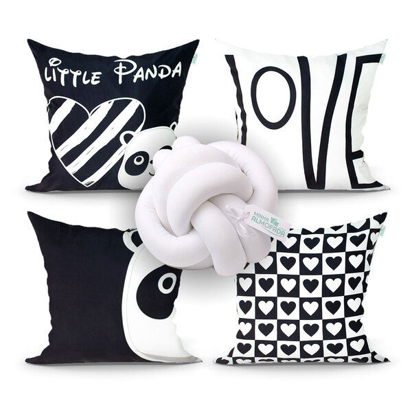 Capa Para Almofada Preta 4 Unidades 45cm X 45cm Estampada Dec