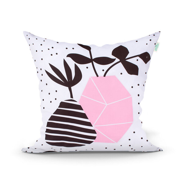 Capa Para Almofada Rosa E Branca Estampada Para Cama 45cm X 4