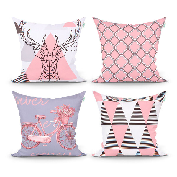 Capa Para Almofada Rosê Estampada Para Quarto Ou Sala 4 Unida