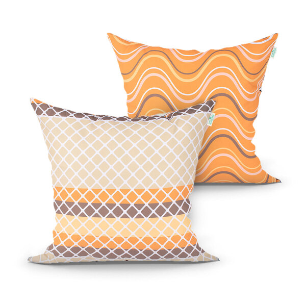 Capa Para Almofada Sala Bege E Laranja Estampada Kit Com 2 Un