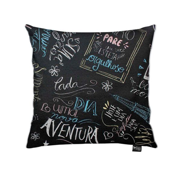 Capa Para Almofada Tecido Estampado Preto Escrito D62 - D'ros