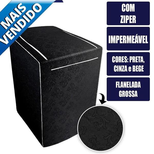Capa Para Máquina De Lavar Com Zíper - PRETO - todas 8kg A 18