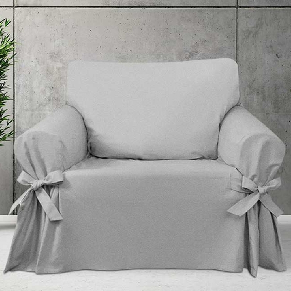 Capa Para Sofá De 1 Lugar Em Gorgurão Cor Cinza Claro