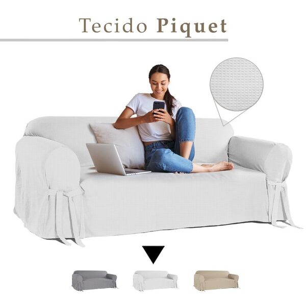 Capa Para Sofá De 3 Lugares Em Piquet Criança Pets Branco