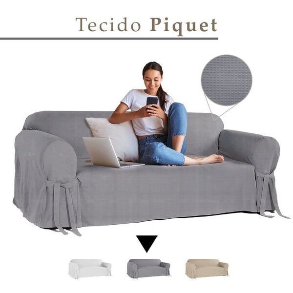 Capa Para Sofá De 5 Lugares Em Piquet Decoração Elegância Gra