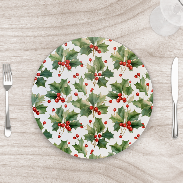 Capa Para Sousplat 35cm Natal Azevinhos Com Base - Kit Com 4