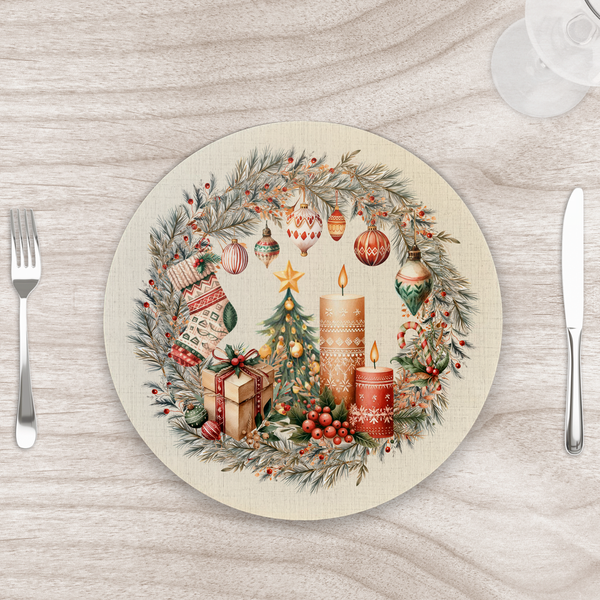 Capa Para Sousplat 35cm Natal Boho Velas Com Base - Kit Com 6