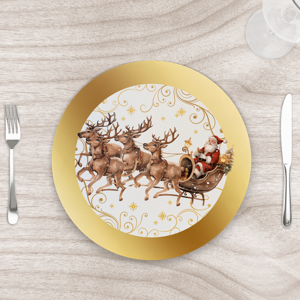 Capa Para Sousplat 35cm Natal Papai Noel Trenó Com Base - Kit