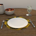 Capa Para Sousplat Amarelo Com Folhas Pretas Tecido Oxford -