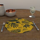 Capa Para Sousplat Amarelo Com Folhas Pretas Tecido Oxford -