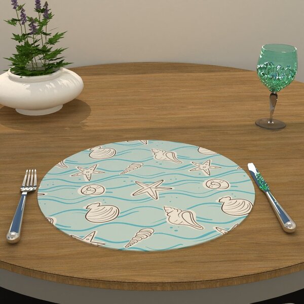 Capa Para Sousplat Azul Estrela E Concha Do Mar Tecido Oxford
