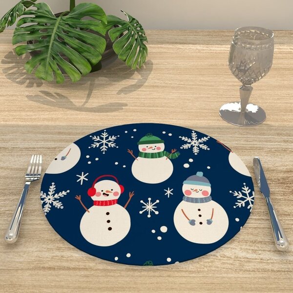 Capa Para Sousplat Azul Marinho Olaf Divertido Natal Tecido O